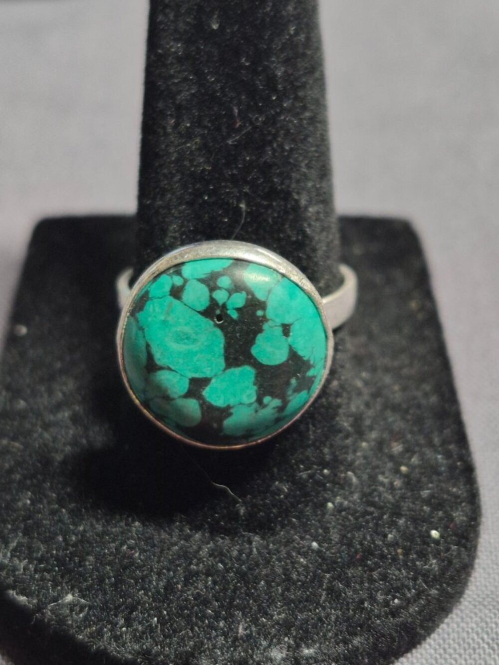 Authentic .925 Sterling Silver Turquoise Statement Ring Size 7.75 Handmade